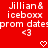 Red background with white pixelated text reading "Jillian & iceboxxx prom date" and heart symbols, two identical copies side-by-side.