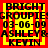 Red and yellow pixelated text displays 'BRIGHT GROUPIES 03-06-09 ASHLEY&ASHLEY KEVIN' in a pattern with no visible animation changes