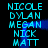 Blue pixelated text listing names on black background with blue light trails moving across the text.