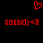 Red pixelated heart symbol above two identical lines of red text reading 'cassidy<3' on a black background.