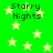 Green background with yellow stars and repeated "Starry Nights" text in pixelated font.
