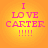 Four identical pixelated text on a gradient orange-yellow background, each displaying 'I LOVE CARTER !!!!!' in pink block letters