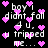 Pixelated text and pink hearts on black background with animated heart movement.