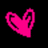A pixelated pink heart shape with dark magenta outlines against a solid black background, rendered in low-resolution digital art style.