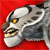 Pixelated creature with gray and white fur, yellow eye, and open mouth showing teeth against red background