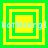 Four green and yellow square frames with pixelated text overlay, each frame showing distinct nested square patterns on a green background.
