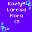 Pixelated blue background with white text reading 'Kae!yn Larrisa Mora <3' and cyan square-and-dot graphics in four corners.
