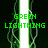 Green pixelated text 'GREEN LIGHTNING BOOOOOM!!!' appears over a dark background with vertical green and white stripes and tangled green lines.