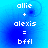 Blue background with white pixelated text showing 'allie + alexis = bffl' in four identical , each containing a faint circular ripple effect
