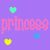 Pixel art animation featuring a princess character with crown and wand, surrounded by repeated 'princess' text in multiple colors on purple background with floating hearts.