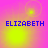 Four identical display the name 'ELIZABETH' in blue pixelated text over a pink-to-yellow gradient background with yellow circular light effects