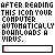A static image shows a horizontal progress bar with red fill increasing across five , each preceded by repeated text stating 'AFTER READING THIS ICON YOUR COMPUTER AUTOMATICALLY DOWNLOADS A VIRUS.'