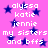 Pixelated text and star shapes on a pink background with no visible motion changes.
