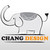 Pixelated elephant icon with gray body, orange text bar below reading 'CHANDO ORION', and black-tipped tail on light background.
