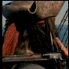 Animated sequence of a character with dreadlocks, tricorn hat, and red sash in maritime background.