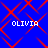Blue background with red diamond-shaped lines forming a pattern, four instances of the text 'OLIVIA' in white pixelated font positioned at top-left, top-right, bottom-left, and bottom-right
