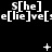 A black-and-white animated icon featuring repeated text patterns with changing symbols above them.
