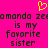 A static image with a bright pink background features a yellow pixelated heart symbol above repeated text reading "amanda zeman is my favorite sister" in dark green pixelated font.
