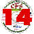 Circular icon with green laurel wreath border, red '14' numerals, 'CFS' text above, and pixelated central emblem on white background.