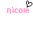 Pixelated pink text 'nicole' with a black pixelated heart symbol above the left side, displayed on a white background.