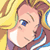 Pixelated anime-style character face with blonde hair, blue eyes, and a white top against yellow background.