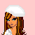 Pixel art contact sheet showing two frames of an animated icon featuring a cartoon woman with brown hair, white beret, and pink accessories walking a small dog on a leash against a light pink background.