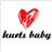 Red pixelated heart icon with white highlight above stylized text reading 'kawaii baby' on white background.
