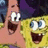 Pixelated cartoon characters with exaggerated expressions on a black background with pink text.