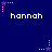 Dark blue background with repeated white text 'hannah' and pink star-shaped pixel art elements scattered across the image.