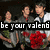 Three people stand together holding red flowers; text reads 'be your valenb' over the image.