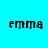 Four identical pixelated 'emma' text icons arranged in a on cyan background with pink horizontal bars