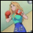 A pixelated anime-style character with long blonde hair wearing a teal top and blue skirt, holding red boxing gloves in a fighting pose next to text reading "Anime IM" and "com" on a black background.