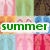 Pixelated of colorful patterned with green text reading 'summer' and '09' on white backgrounds