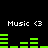 Green audio equalizer bars pulse beneath repeated "Music <3" text on a black background, with two identical horizontal of bars