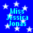 Blue background with white stars and cyan text reading "Miss Jessica Jonas" in four identical arrangements.