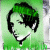 Pixelated static icon of a cartoon character with green and black hair, closed eyes, and a wide smile against a light green background.