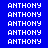 white text 'ANTHONY' on blue background with green highlighted , arranged in three vertical