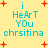 Yellow background with red plus signs and cyan text reading "i HeArT YOU chrsitina" in pixelated font.