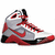 A red, white, and gray Nike basketball shoe with a visible swoosh logo on the side.
