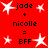 Red background with white star icons and black text showing 'jade + nicolle = BFF' in two