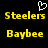 Yellow pixelated text 'Steelers' and 'Baybee' on black background with white heart symbol above.