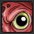 A 4-frame animated contact sheet showing a giant red squid eye with yellow-green iris and black pupil, displaying sequential text changes from no text to "DINNER?" then "I DON'T" and finally "THINK SO!".