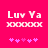 Pixelated text 'Luv Ya' and 'XXXXXXX' on bright pink background with animated pink star-like shapes below.
