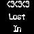 Pixelated icon with three heart symbols at top, 'Lost In' text below on black background; mirrored version shows inverted colors and altered 'LOVE' text.