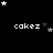 Black background with white and gray stars scattered around, each star cluster positioned near the text 'cakez' in pixelated font.