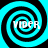 Four identical cyan and black spiral patterns arranged in a , each containing the text "VIDER" in white pixelated letters