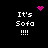 Pixelated text 'It's Sofa !!!!' on black background with pink heart and dot animations.