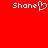 Red background with white pixelated text 'Shane' and a heart symbol on the left, identical text on the right.