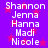 Purple background with red stars and repeated white text names arranged in two