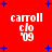 Red background with blue plus signs and white text reading 'carroll clo '09' in four identical quadrants.